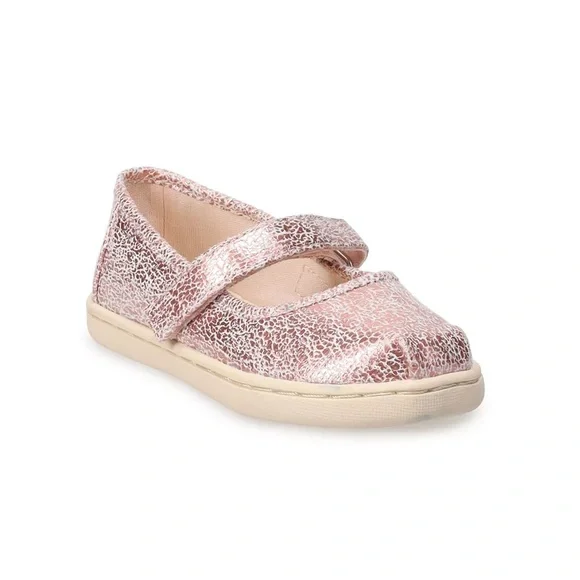 TOMS Crackle Foil Toddler Girls Mary Jane’s Shoes Brand New Size 5 Dusty Peony - Picture 7 of 10